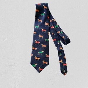 BULLOCK & JONES Necktie Silk Horse Print Equestrian Multicolor Made In Germany